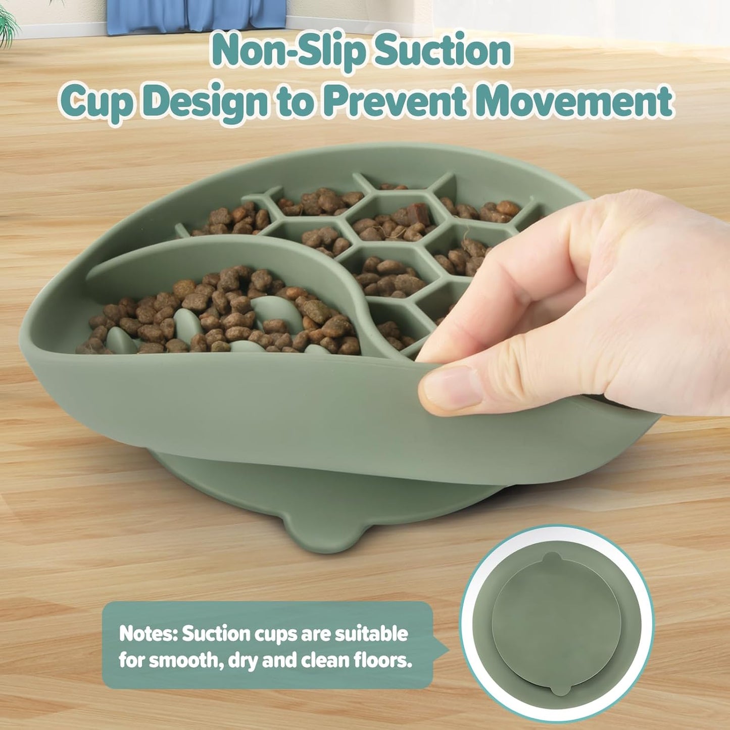 Slow Feeder Dog Bowl, Pet Puzzle Dish W/Suction Cup, Small Medium | anti Choking, Interactive, 2-Cup, Silicone, Non-Slip, Dishwasher & Microwave Safe, for Fast Eaters, Dogs & Cats (Green)