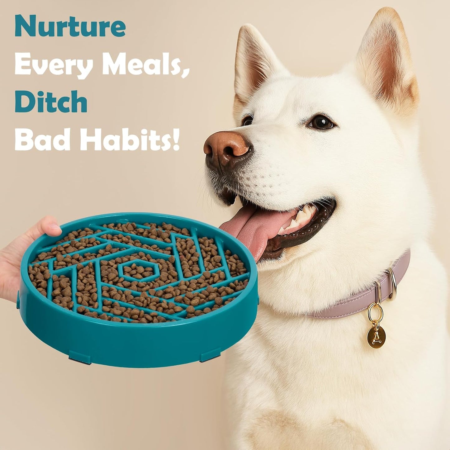 Slow Feeder Dog Bowls Large Medium Breed,Anti-Choking Slow Eating Dog Food Bowl,Non Slip Pet Slower Food Feeding Bowls Large Puzzle Slow Feeder Bloat Stop Maze Dog Dishes,Dark Green