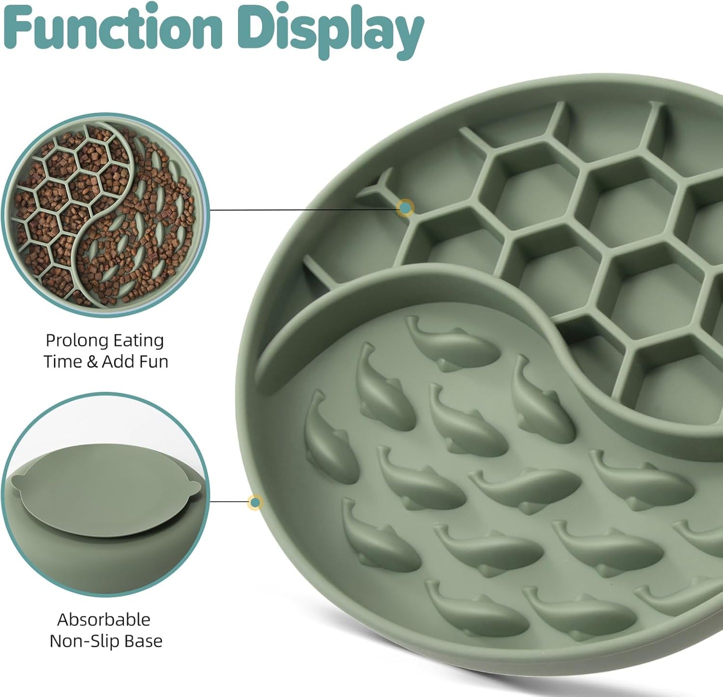 Slow Feeder Dog Bowl, Pet Puzzle Dish W/Suction Cup, Small Medium | anti Choking, Interactive, 2-Cup, Silicone, Non-Slip, Dishwasher & Microwave Safe, for Fast Eaters, Dogs & Cats (Green)
