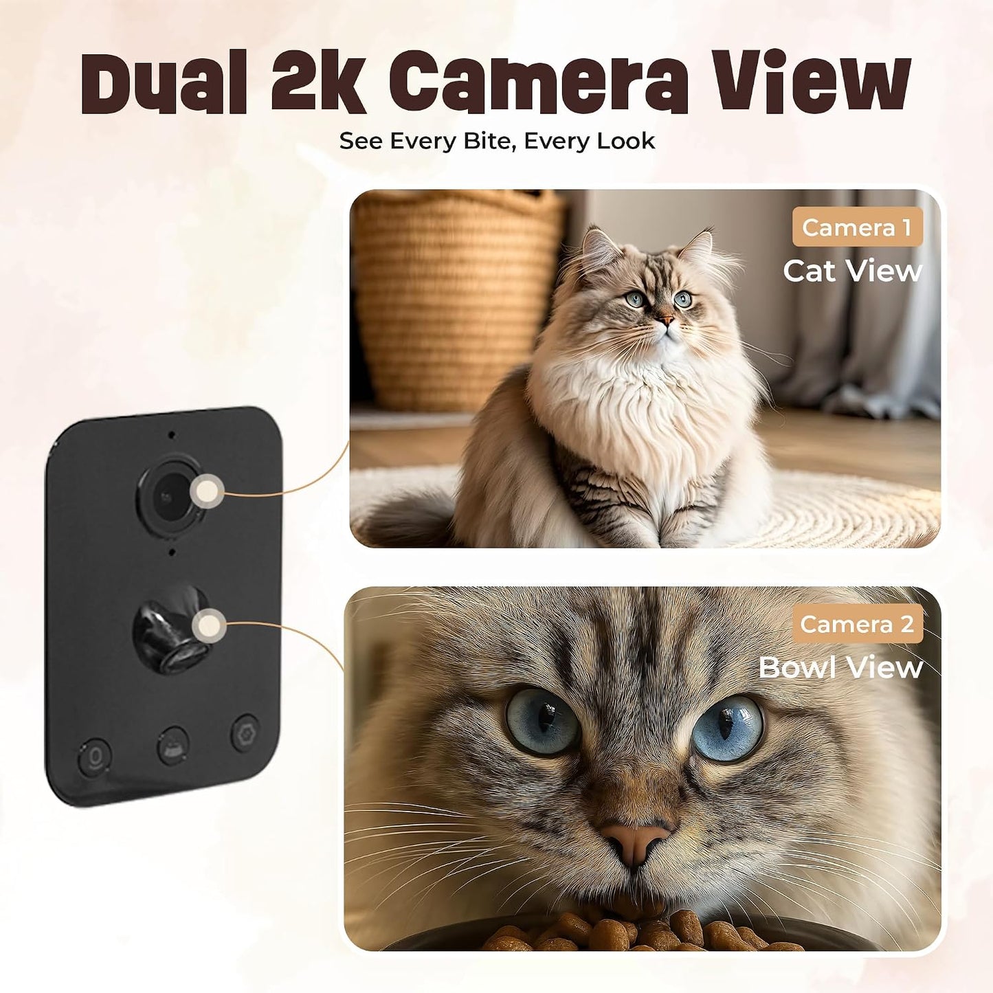 Tailteddy Automatic Cat Feeder with Dual Camera & AI Detection (6L), Smart Pet Feeder with Wifi App & Two-Way Audio, Timed Cat Feeder up to 6 Meals/Day, Stainless Steel Bowl & Battery Backup